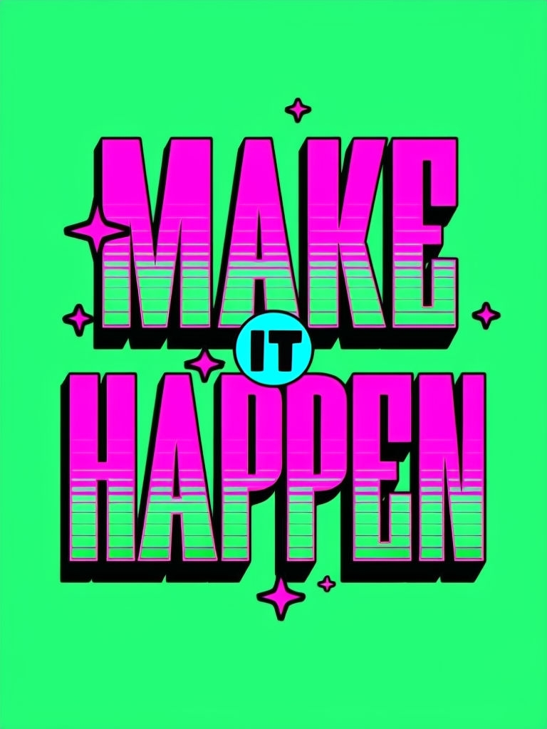 Vibrant Neon 'Make It Happen' Motivational T-shirt