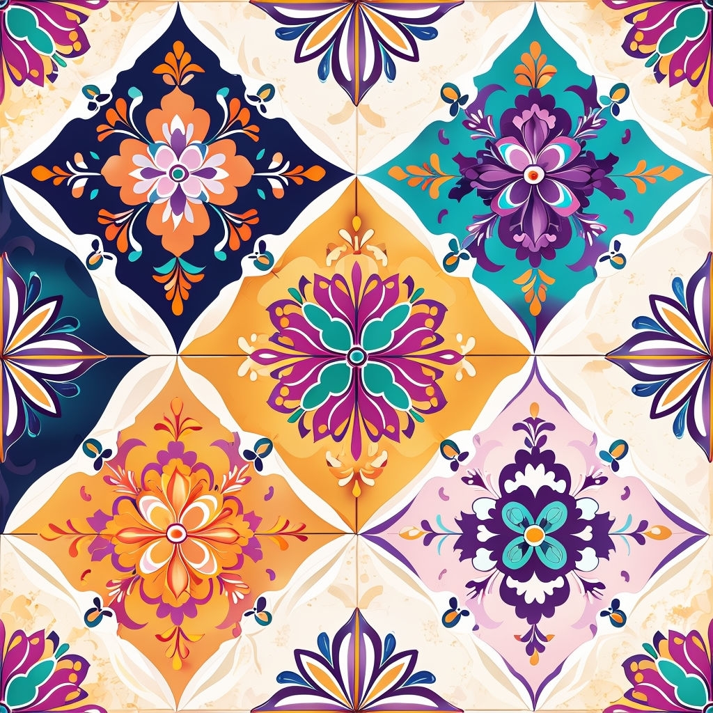 Vibrant Floral Geometric Motifs Seamless Pattern Design
