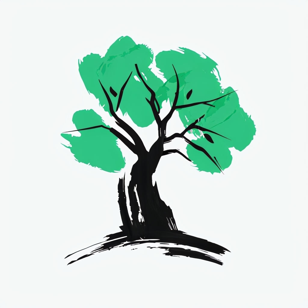 Stylized Black Tree with Vibrant Green Canopy Art Sticker