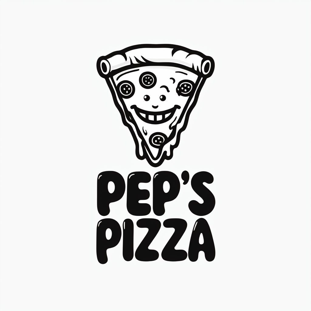 Playful Cartoon Pizza Slice Logo Design for PEP'S PIZZA Logo