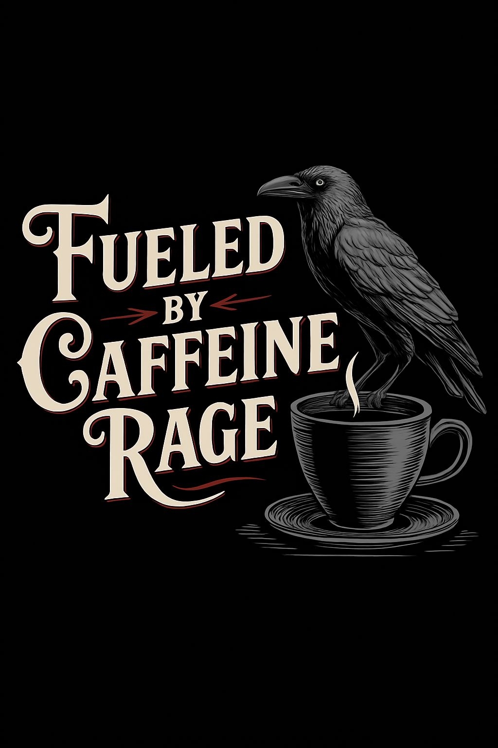 Fueled by Caffeine Rage Vintage Crow and Coffee T-Shirt