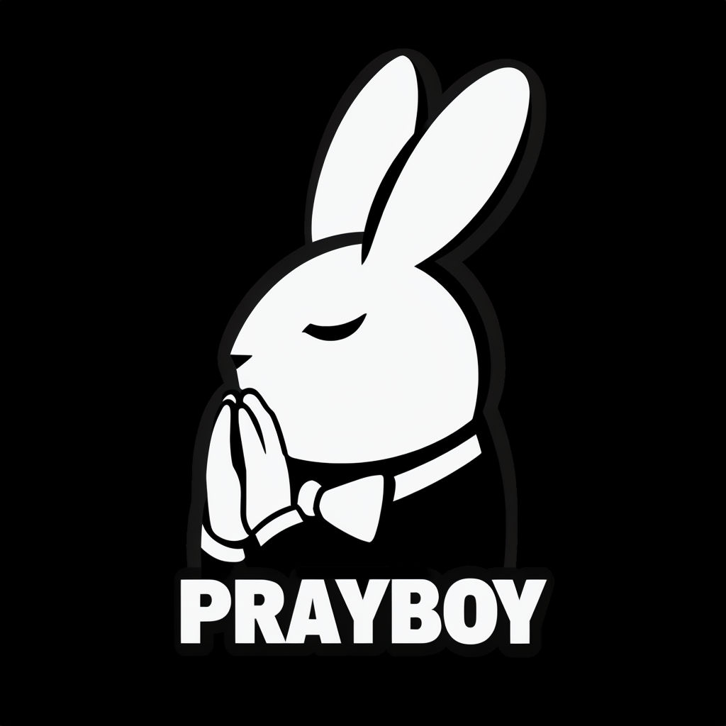 Minimalist White Bunny Head with Prayer Gesture Sticker