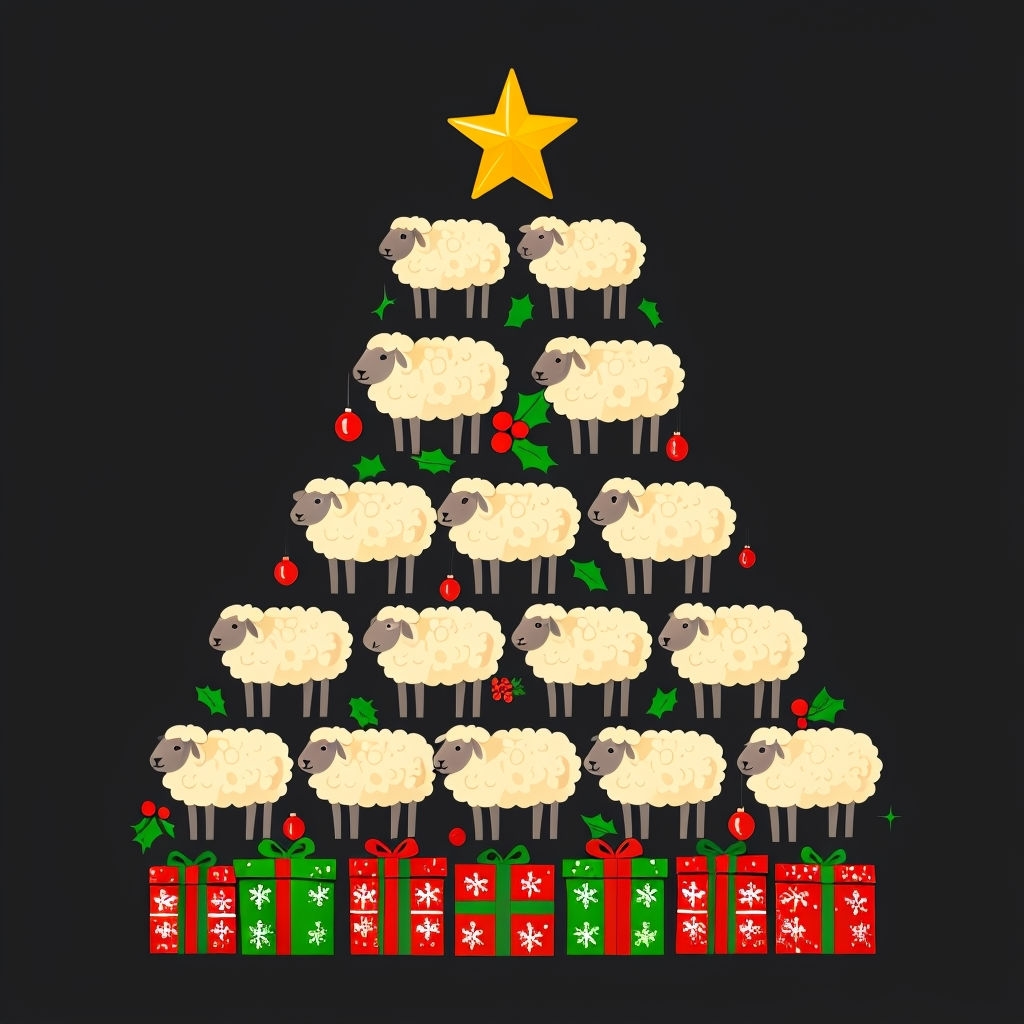 Whimsical Sheep Christmas Tree Illustration T-Shirt