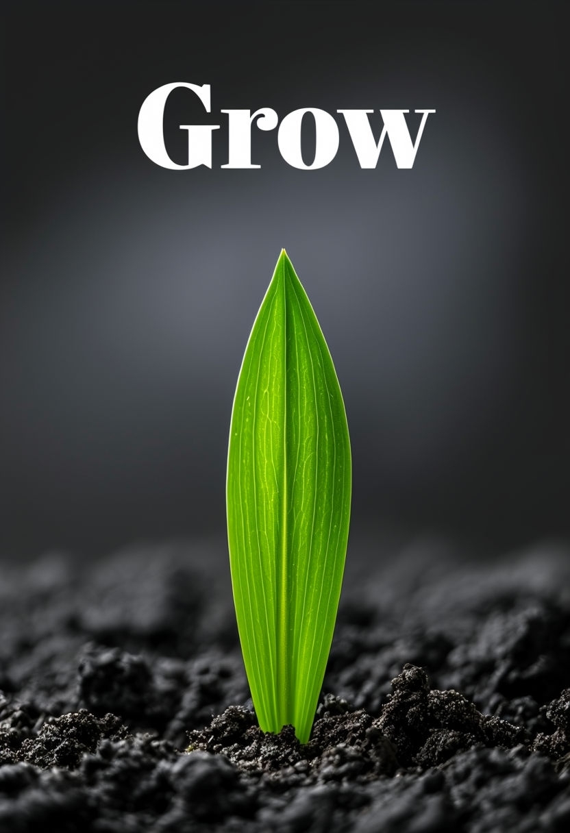 Minimalist Green Leaf Emerging from Dark Soil Inspirational Poster