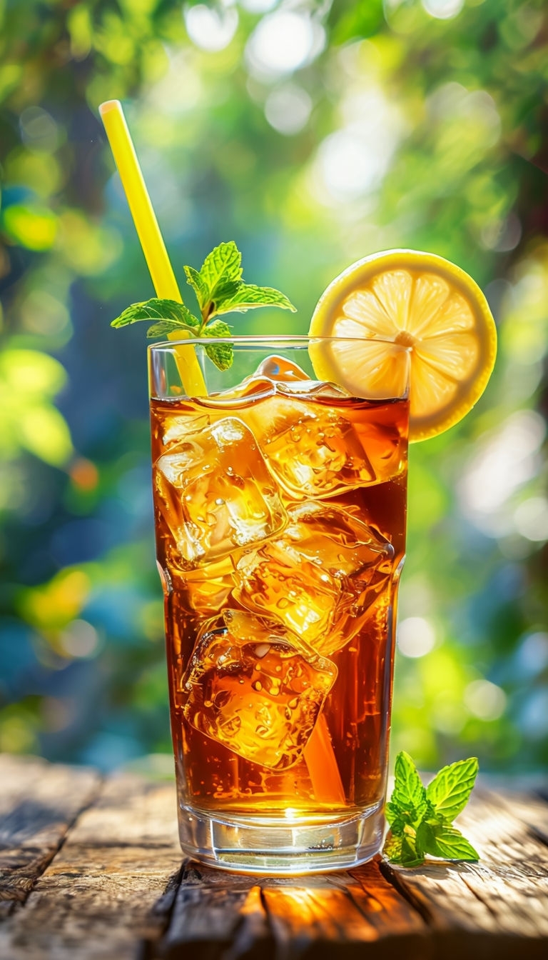 Refreshing Iced Tea Close-Up with Lemon and Mint Mobile Wallpaper