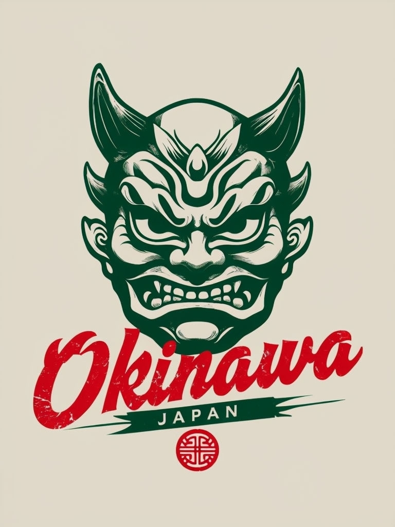 Okinawa Kitsune Mask Graphic Design T-Shirt