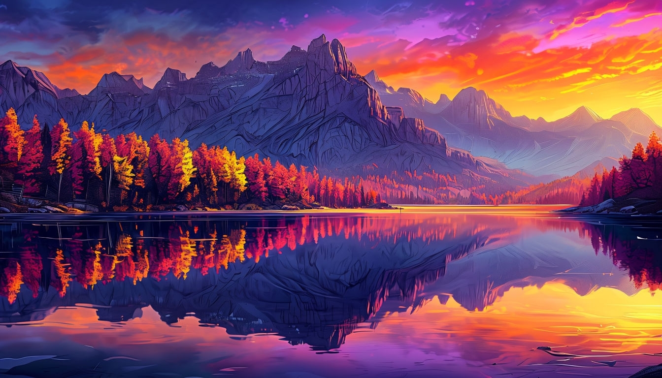 Breathtaking Autumn Mountain Landscape with Mirror Lake Virtual Backgrounds