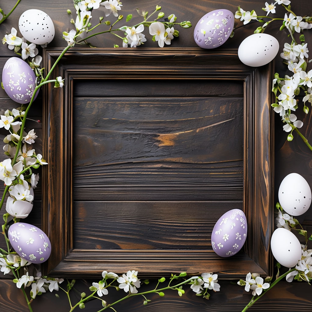 Rustic Easter Still Life with Colorful Decorated Eggs Social Media Post