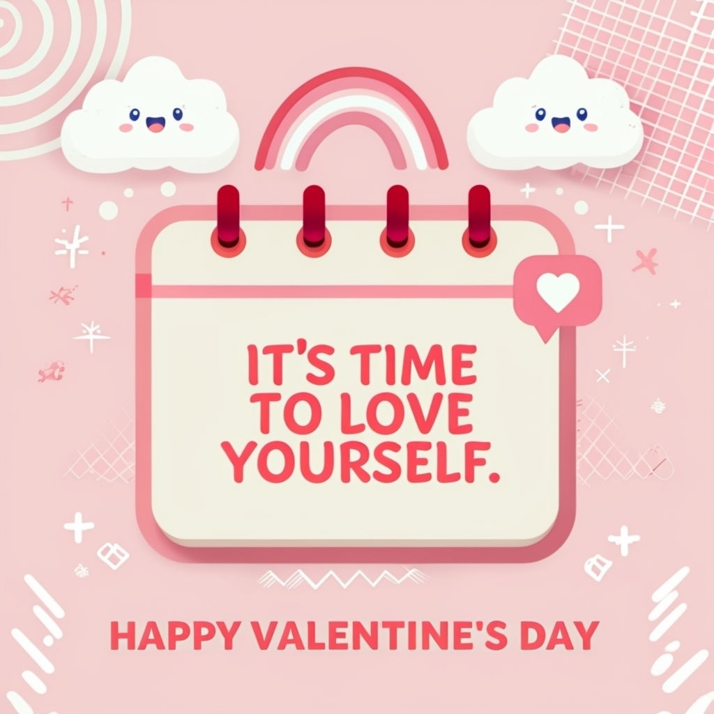 Cheerful Valentine's Day Self-Love Greeting Card Design Social Media ...