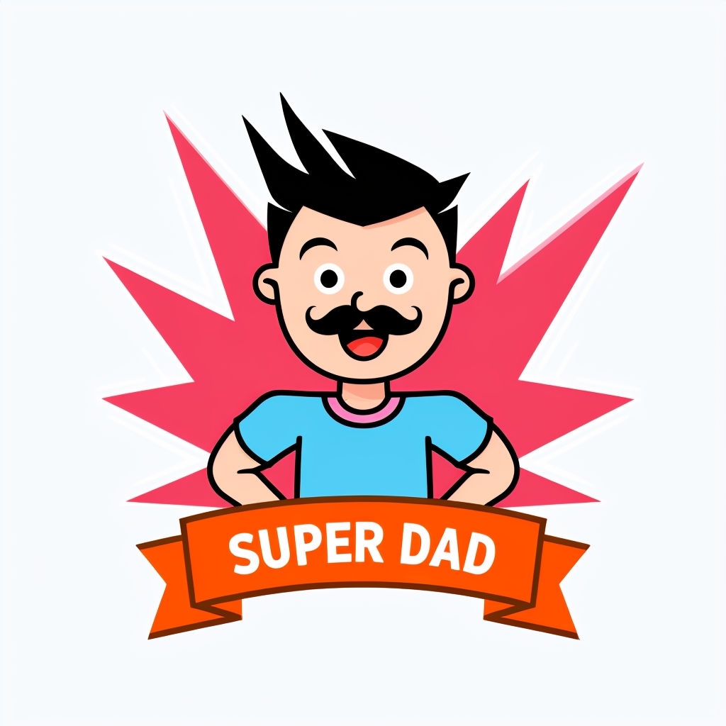 Cheerful Super Dad Cartoon Character with Starburst Design Mug