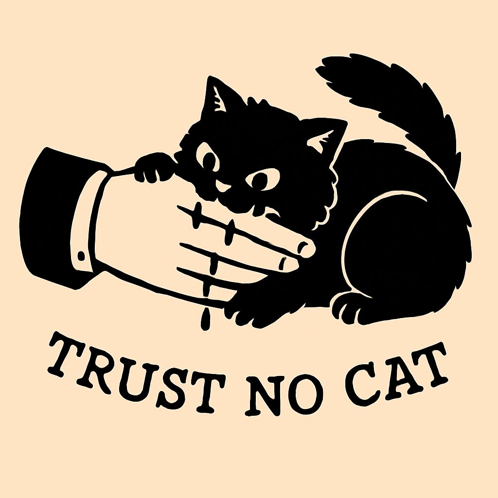 Whimsical Vintage Cat and Hand Illustration T-Shirt