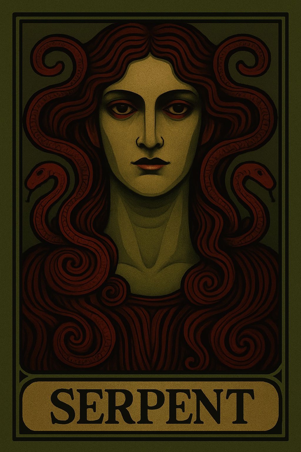 Striking Art Nouveau Serpentine Female Figure Illustration Poster