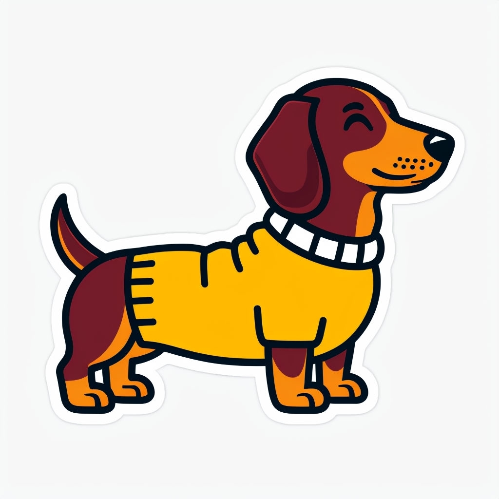 Playful Cartoon Dachshund in Yellow Sweater Sticker