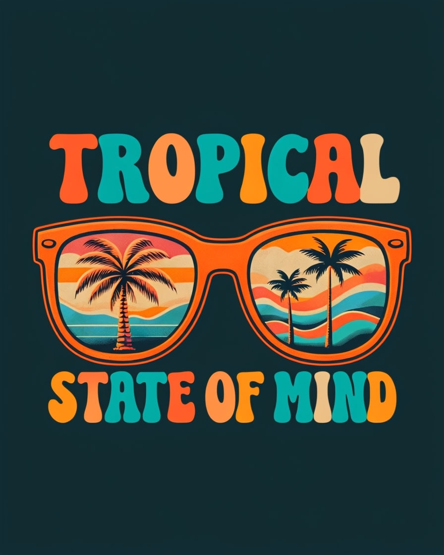 Vibrant Retro Tropical Sunglasses Illustration T-Shirt