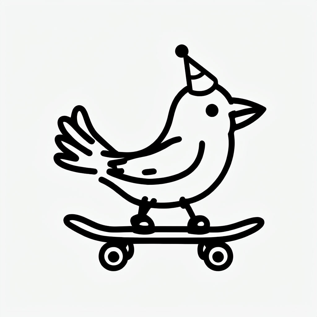 Playful Black Bird on Skateboard Cartoon T-Shirt