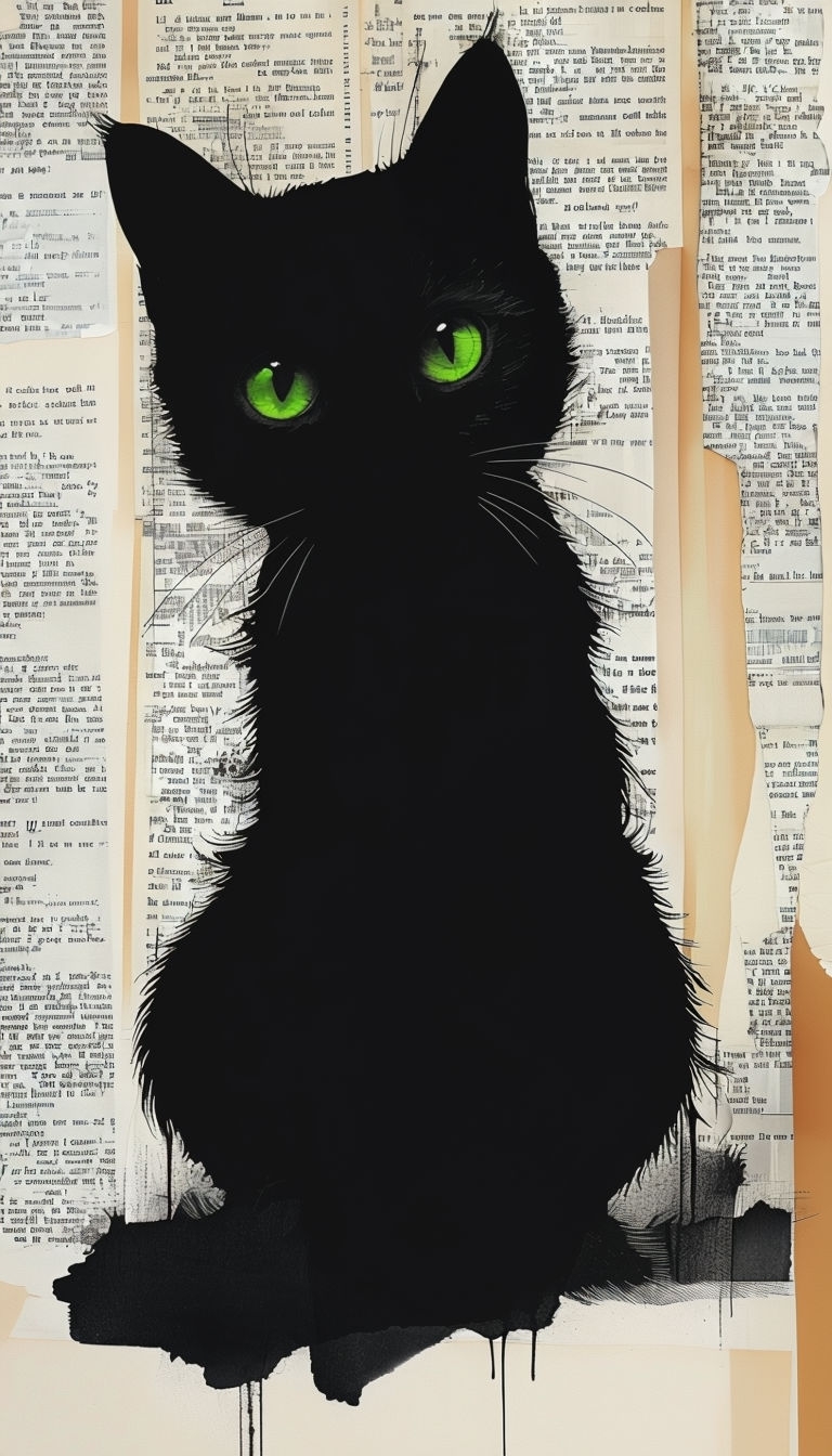 Mysterious Cat Silhouette with Green Eyes Art