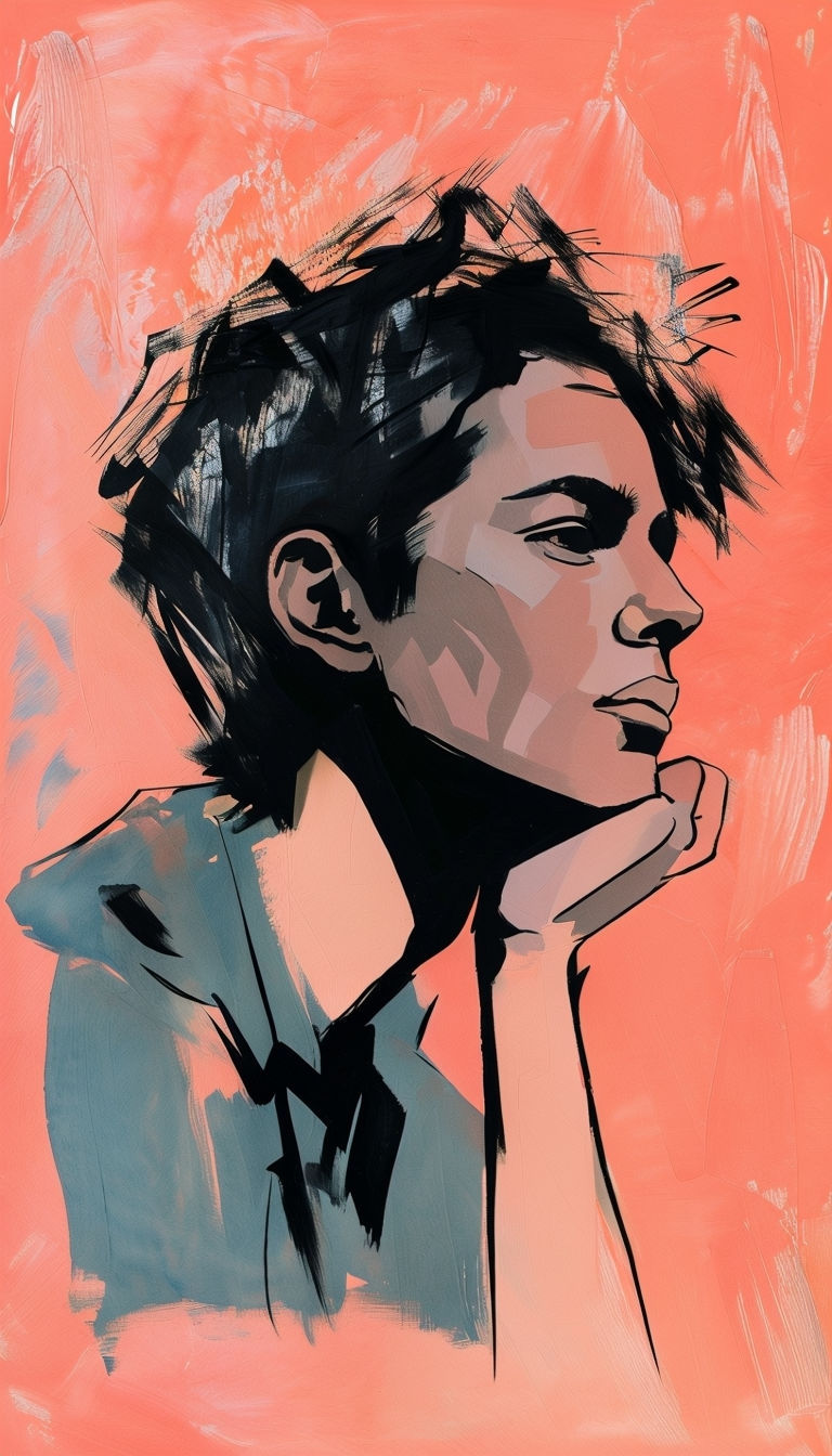 Thoughtful Profile Portrait with Strong Shadows and Textured Background Art
