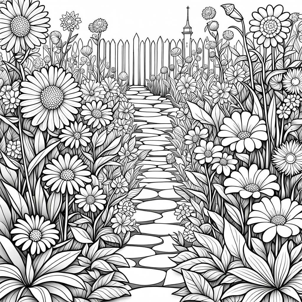 Coloring book page of flower garden by matthew stanger - Playground