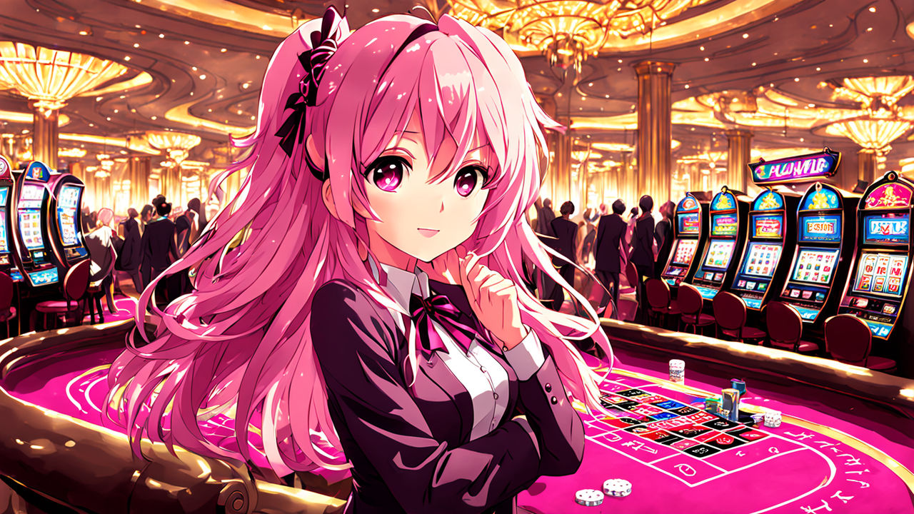 anime pink and casino happy girl 