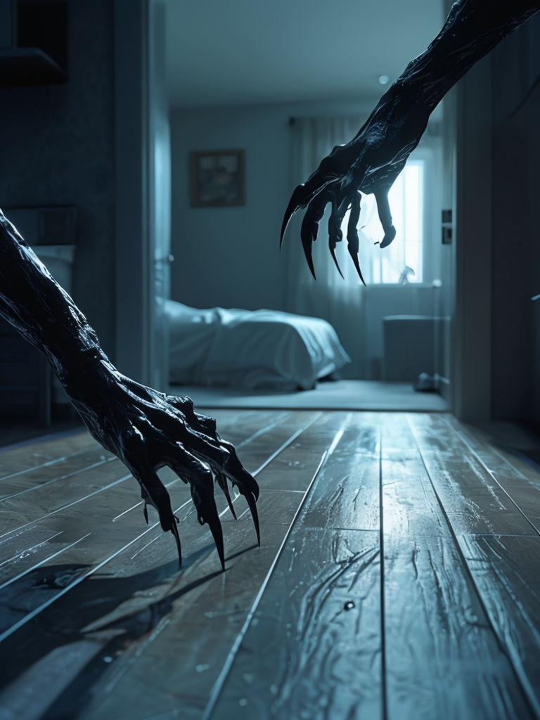 Sinister Black Monster Hands Reaching in Horror 3D Scene Art