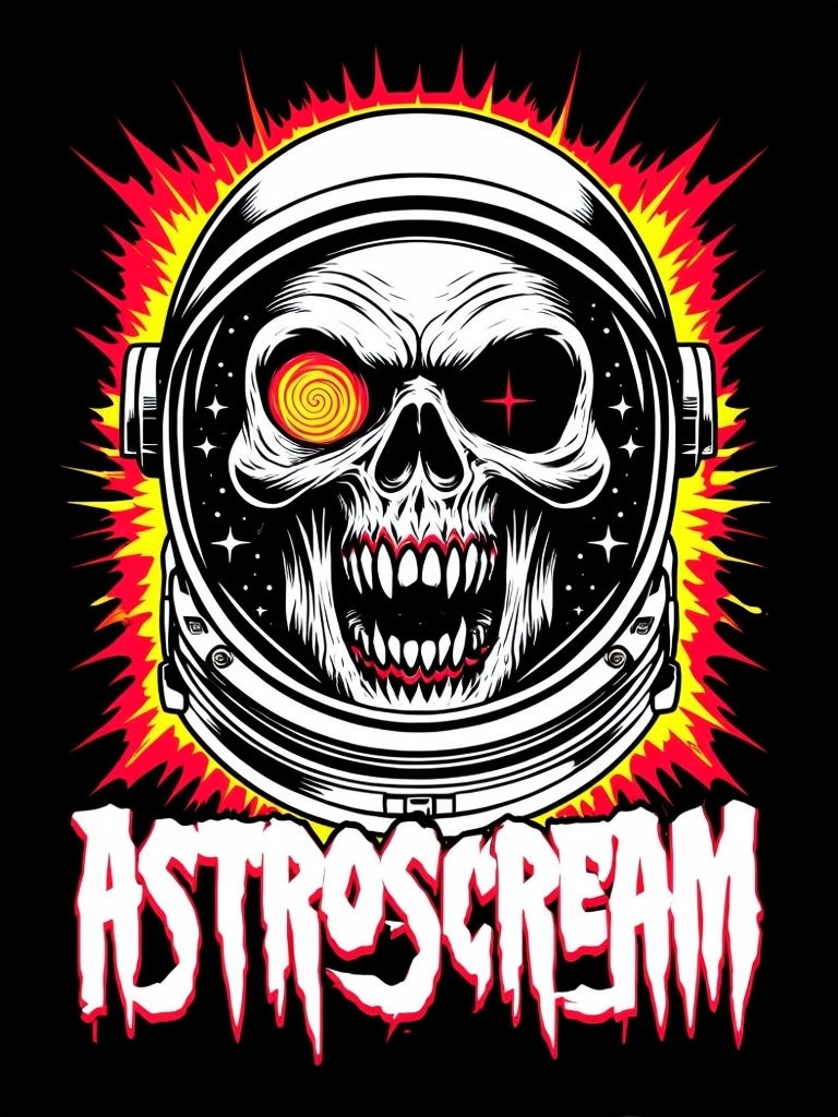 Monstrous Zombie Astronaut Design with Astroscream Text T-Shirt