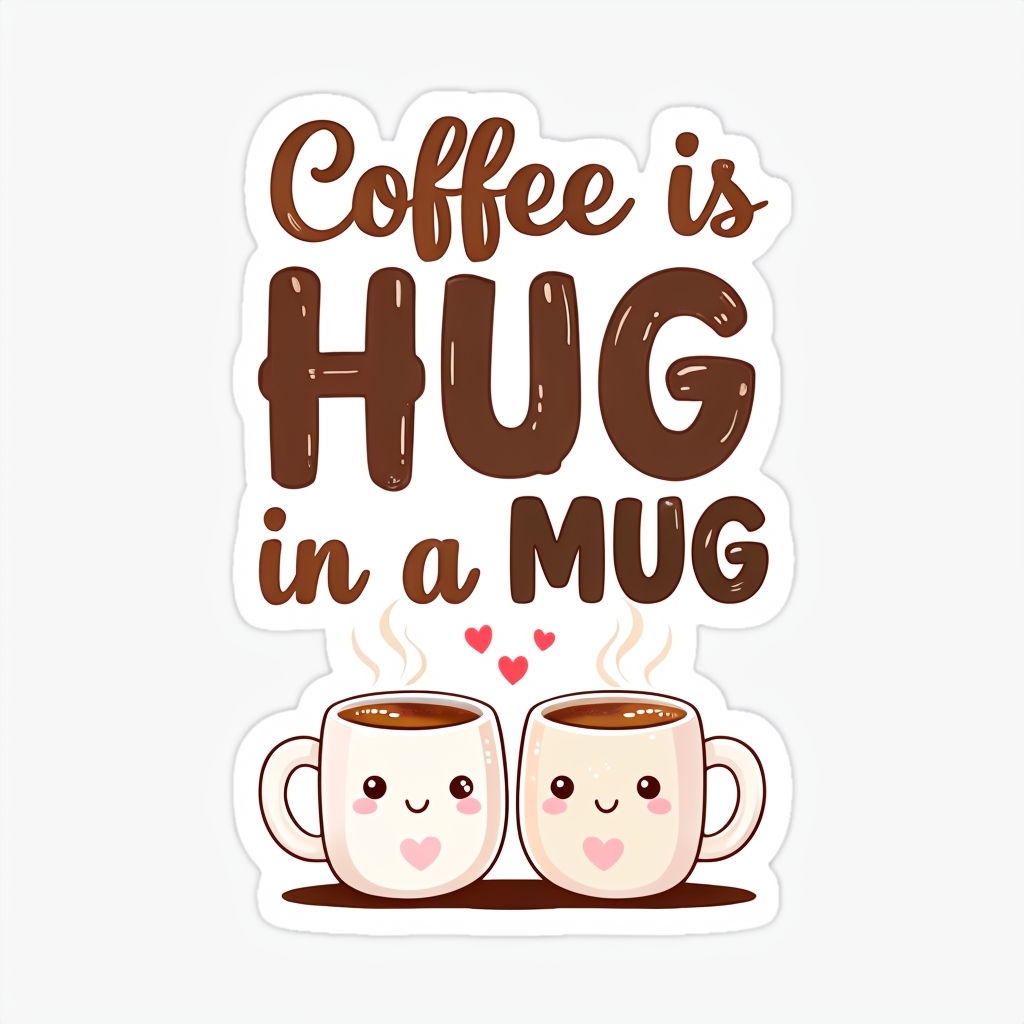 Coffee is a Hug in a Mug Cute Hand-Drawn Sticker Design