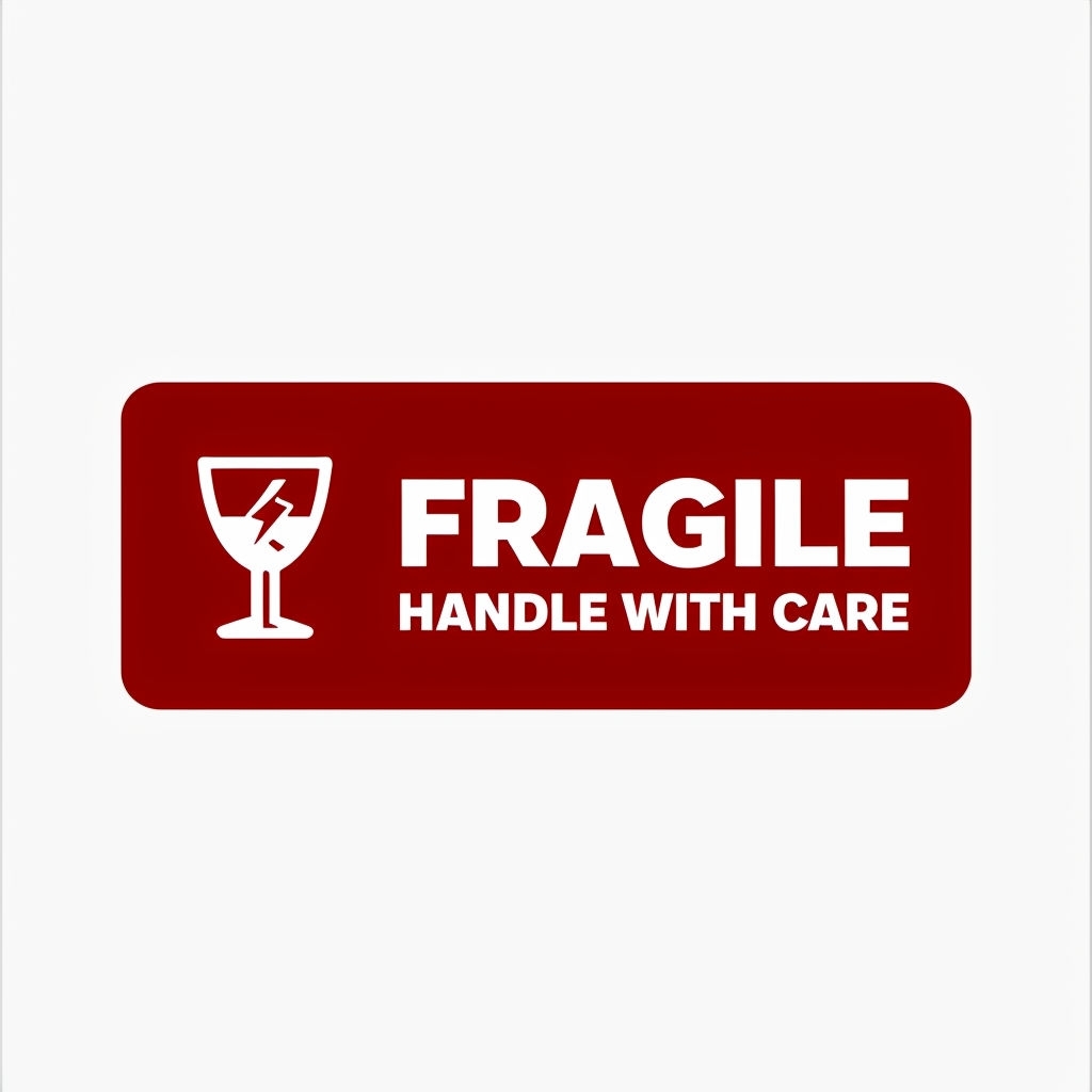 Minimalist Red Fragile Handle With Care Label Sticker