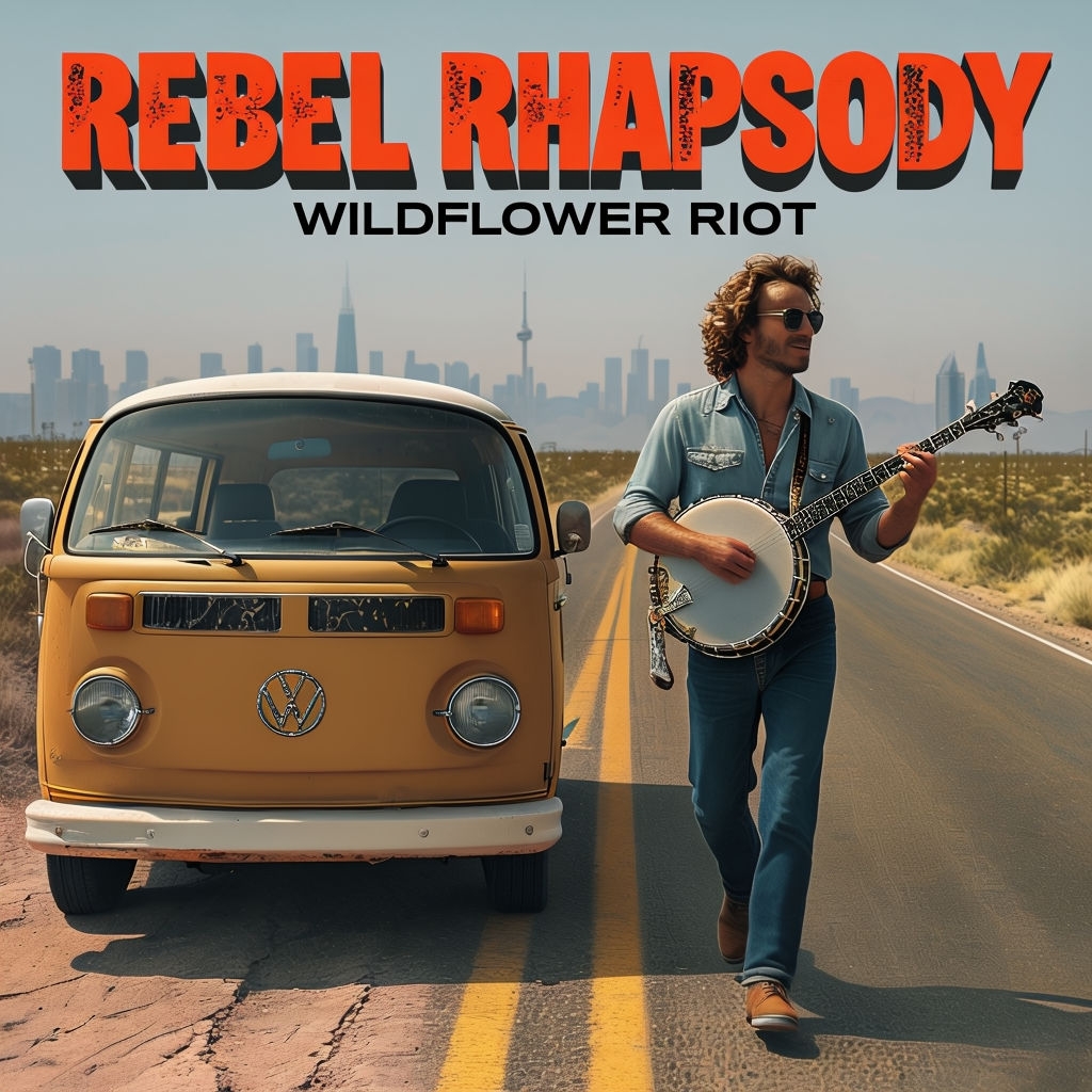 Nostalgic Rebel Rhapsody Album Cover with Vintage Volkswagen Van Spotify Album Cover