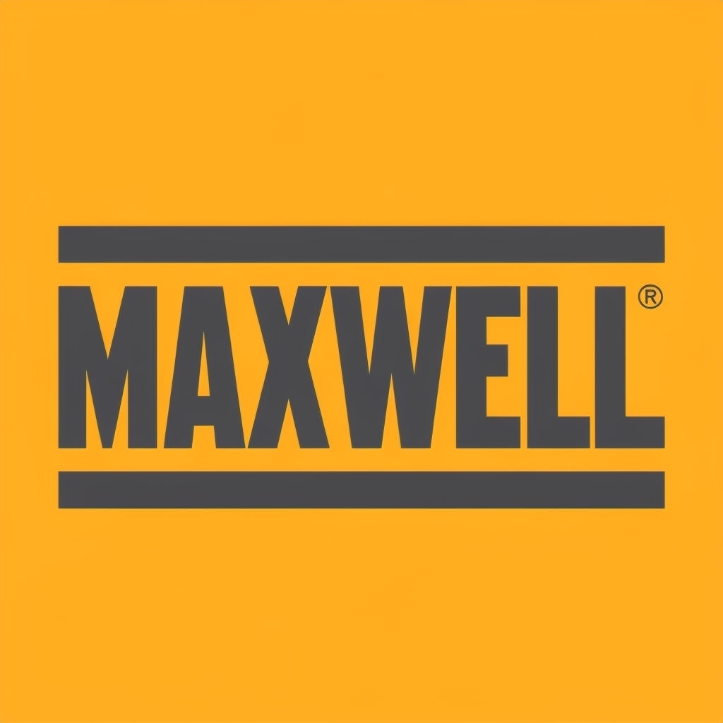 Bold Industrial MAXWELL Logo on Vibrant Amber Background Logo
