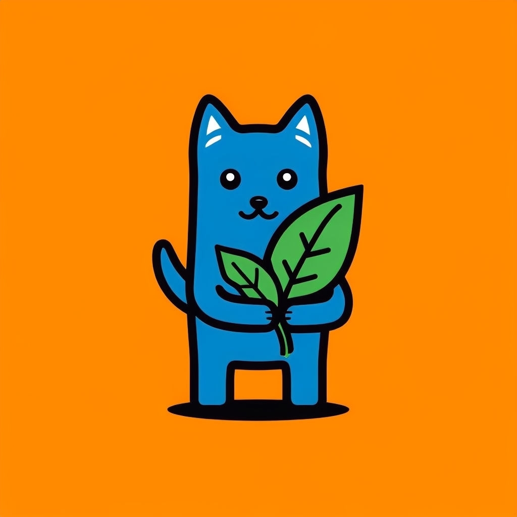 Playful Blue Dog with Green Leaf Illustration Sticker