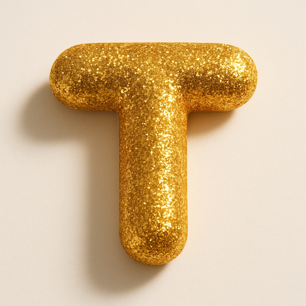 Shimmering Gold Glitter Letter T on Beige Background Monogram