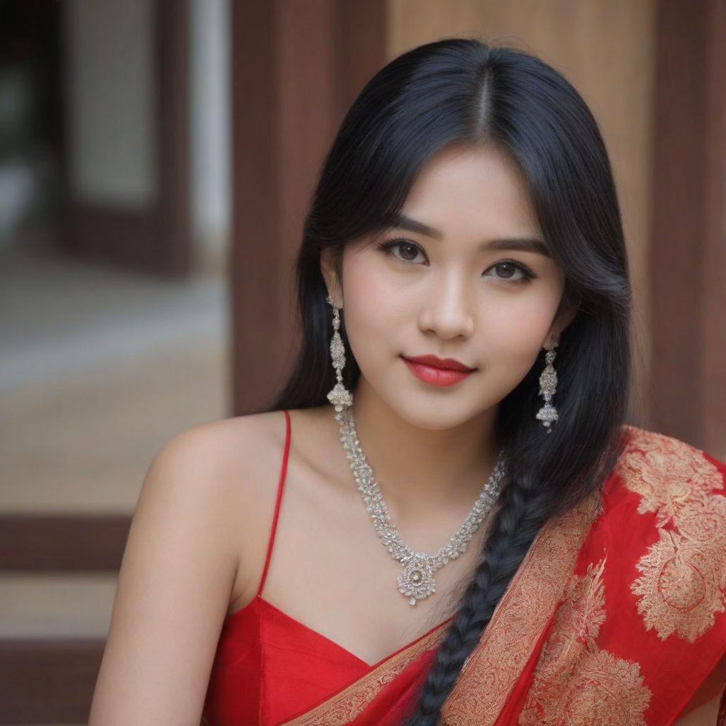 Korean girl in Indian saree dress