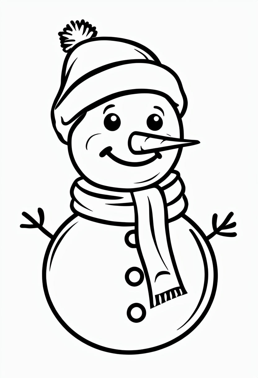 Cheerful Cartoon Snowman Illustration for Coloring Book Pages