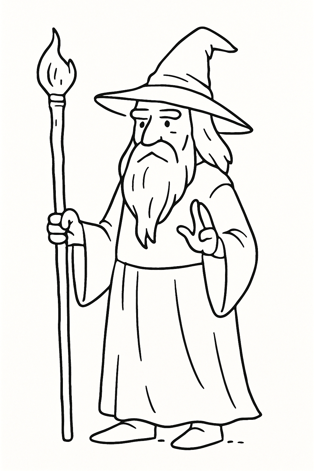 Cartoon Wizard Character Line Art for Coloring Book Pages