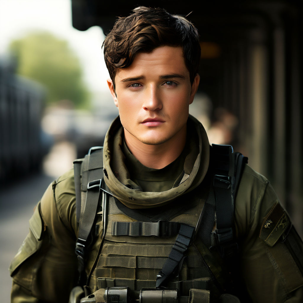 Handsome Josh Hutcherson with black hair in army suit by FamilyGates ...