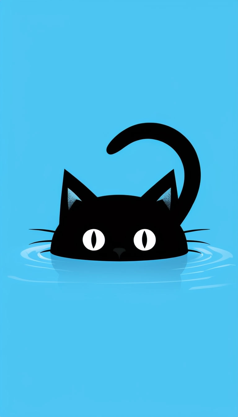 Minimalist Black Cat Illustration on Serene Blue Background Phone Case Cover
