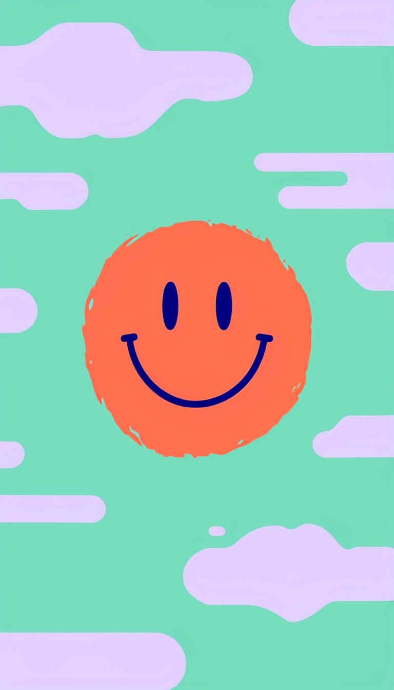 Cheerful Coral Orange Smiley Face on Mint Green Background Phone Case Cover