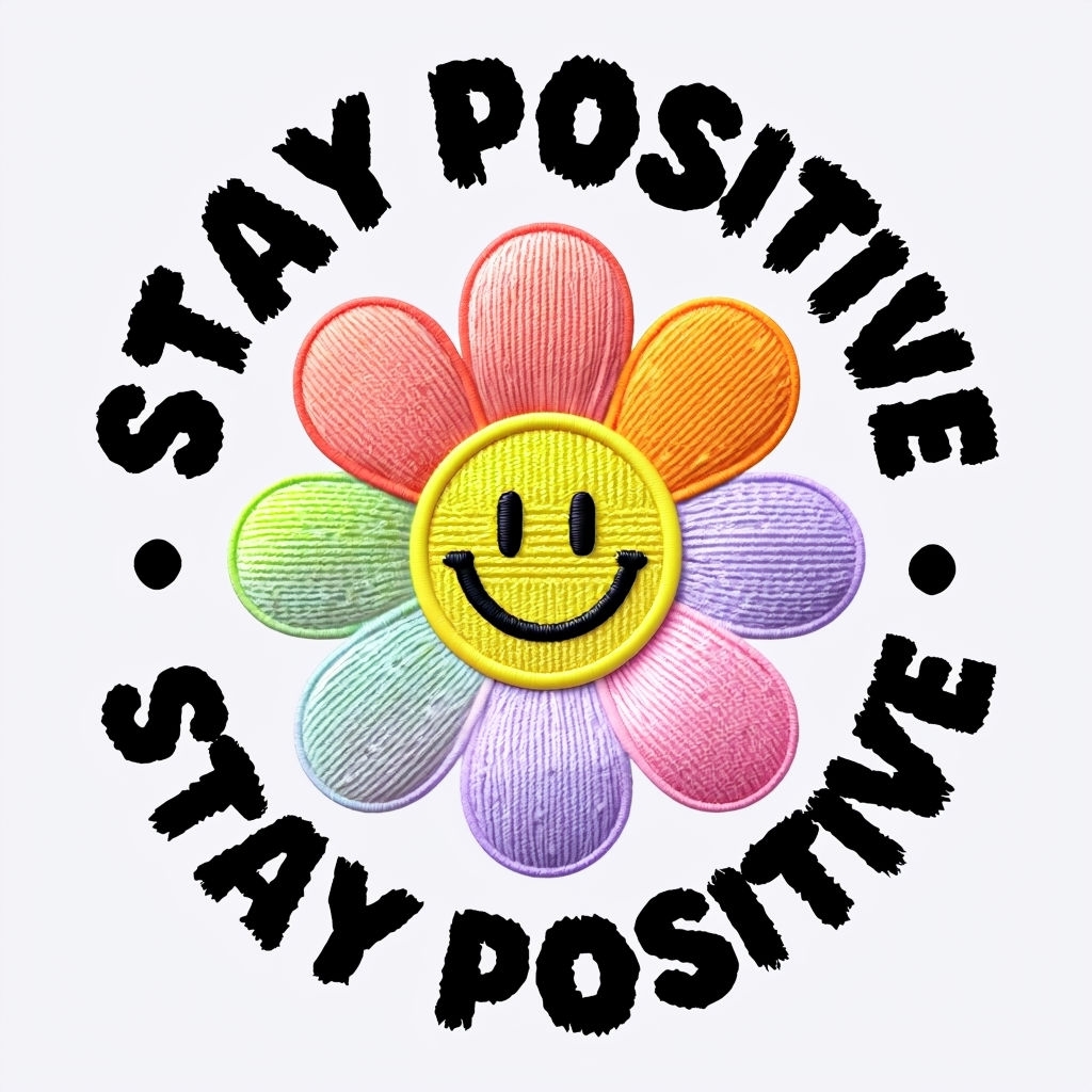 Cheerful Embroidered Flower with Smile and Stay Positive Hat