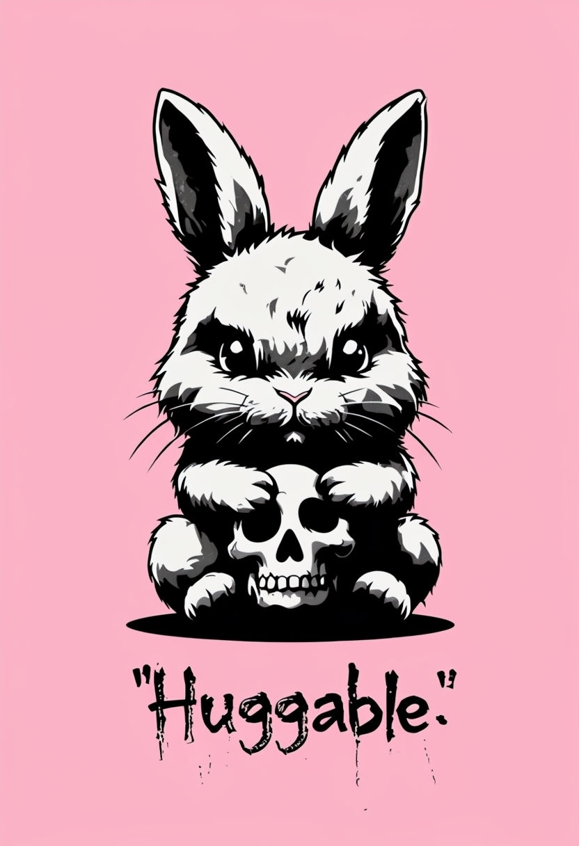 Huggable Fluffy Bunny with Skull Minimalist T-Shirt