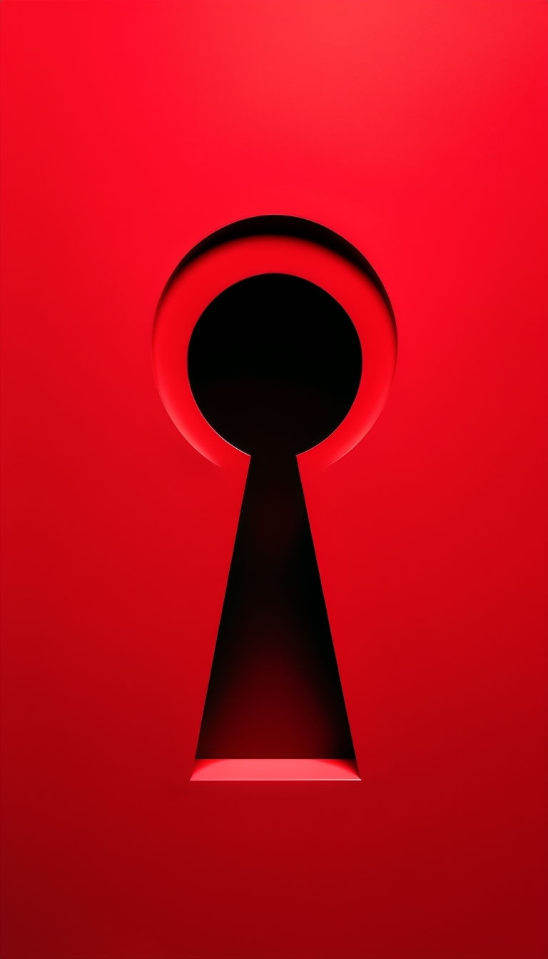 Minimalist Red Keyhole Abstract Digital Artwork Wallpaper