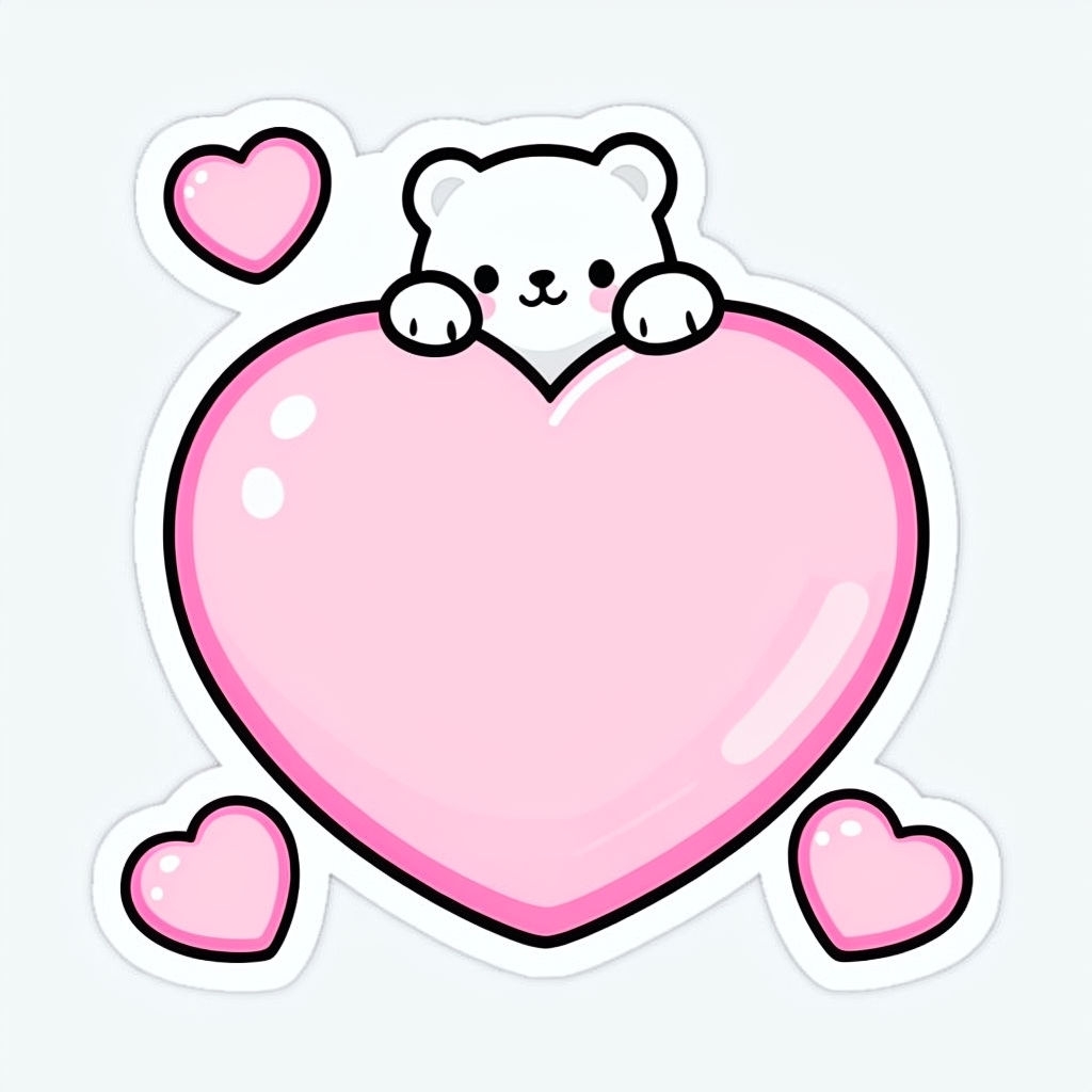 Adorable Cartoon Bear on Light Pink Heart Sticker