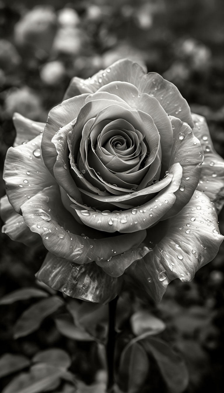 Monochrome Close-Up of a Velvety Rose Bloom Photography Mobile Wallpaper