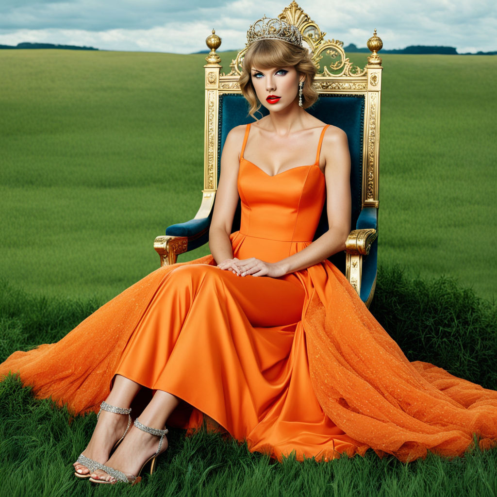 Taylor Swift in a in a orange royal gown. her face is moody by Another ...