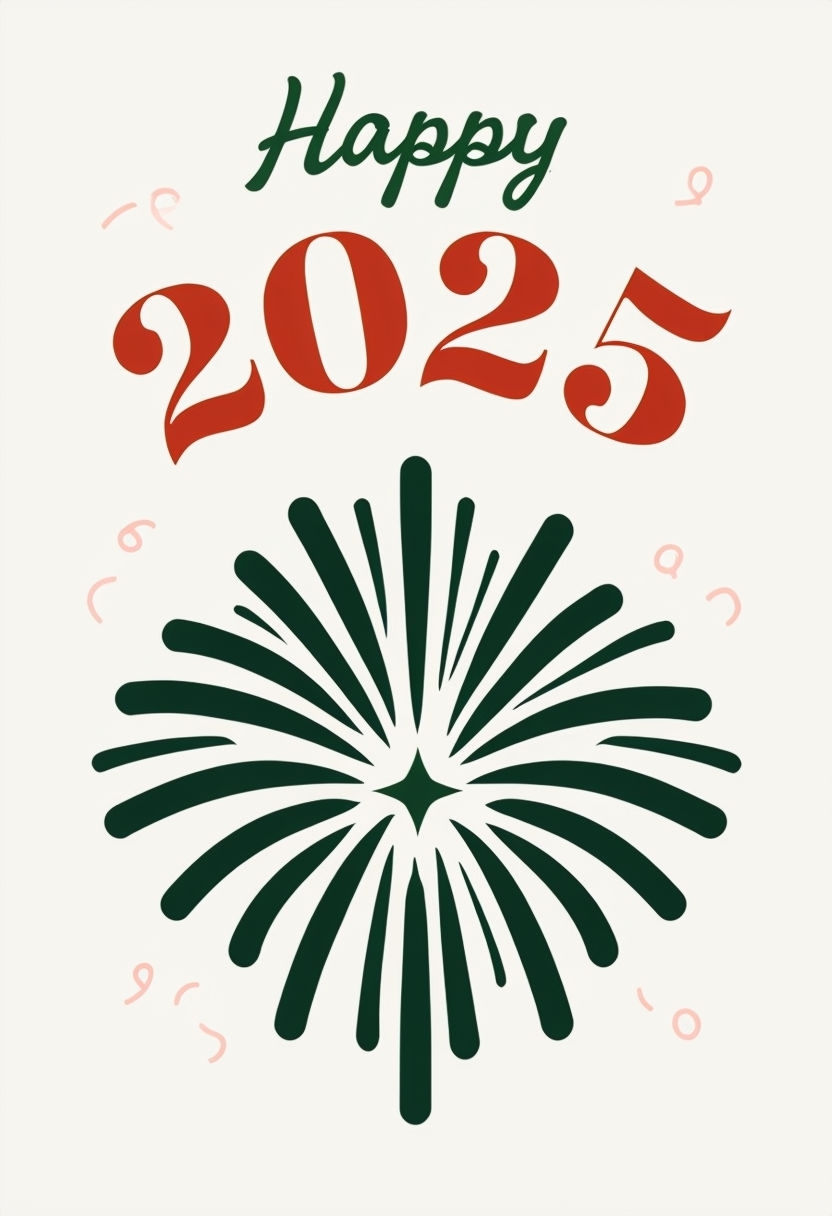 Minimalist Green Happy 2025 New Year Card Design Poster