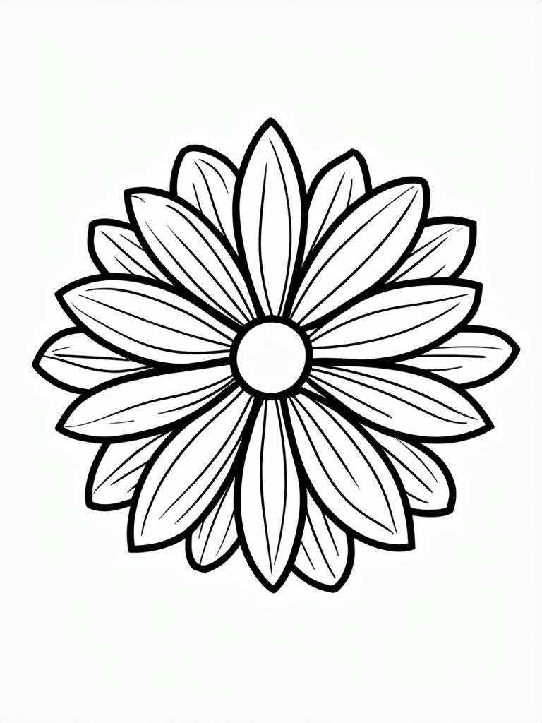 Elegant Symmetrical Flower Line Drawing for Coloring Book Pages