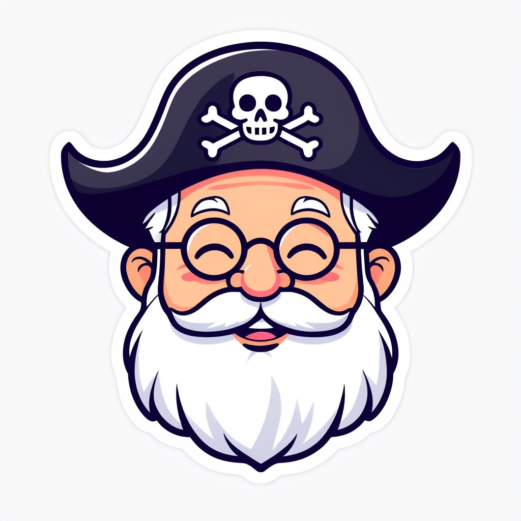 Cheerful Elderly Pirate Man Cartoon Head Sticker