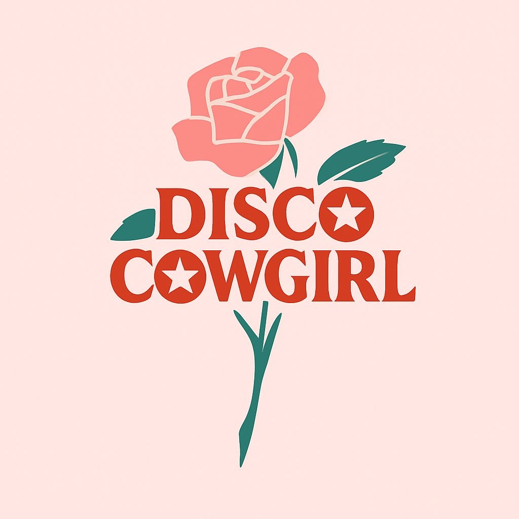 Stylish Coral Rose with Disco Cowgirl Text T-Shirt