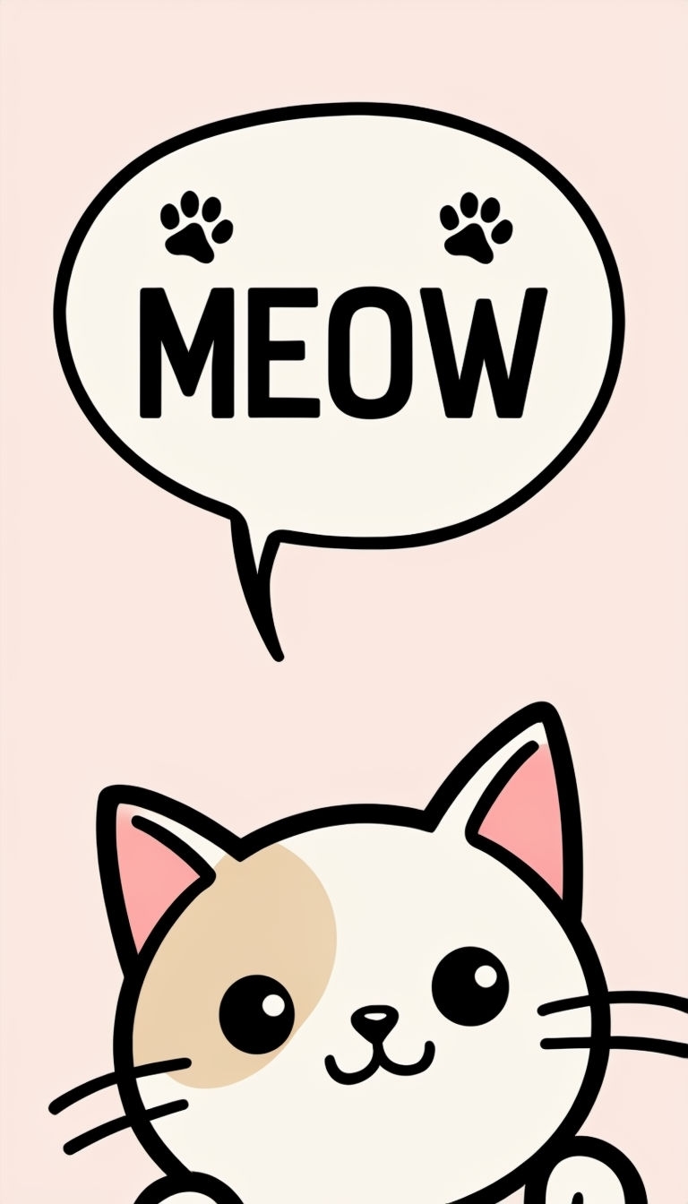 Adorable Calico Cat Illustration with Speech Bubble Mobile Wallpaper