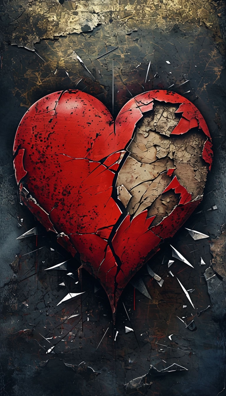 Distressed Red Heart with Jagged Crack Art for Phone Case Cover