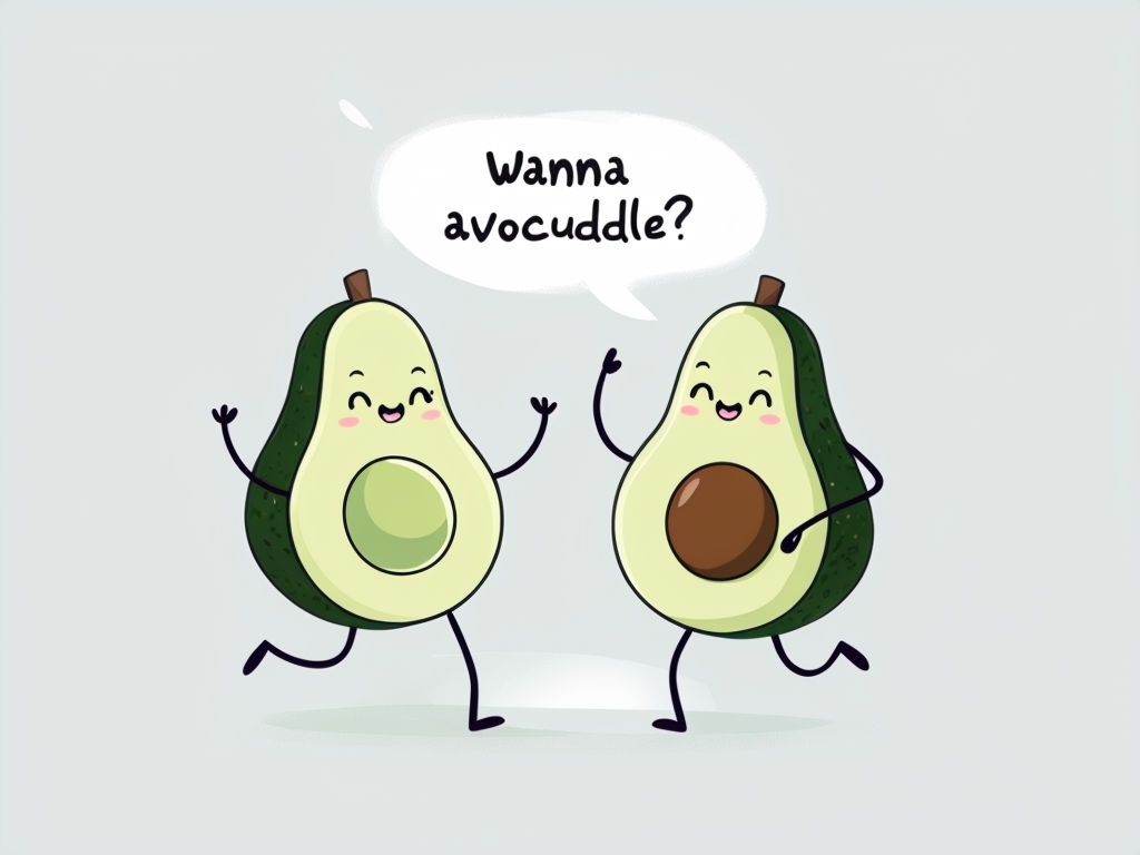 Whimsical Avocado Friends Illustration with Cute Expressions Card